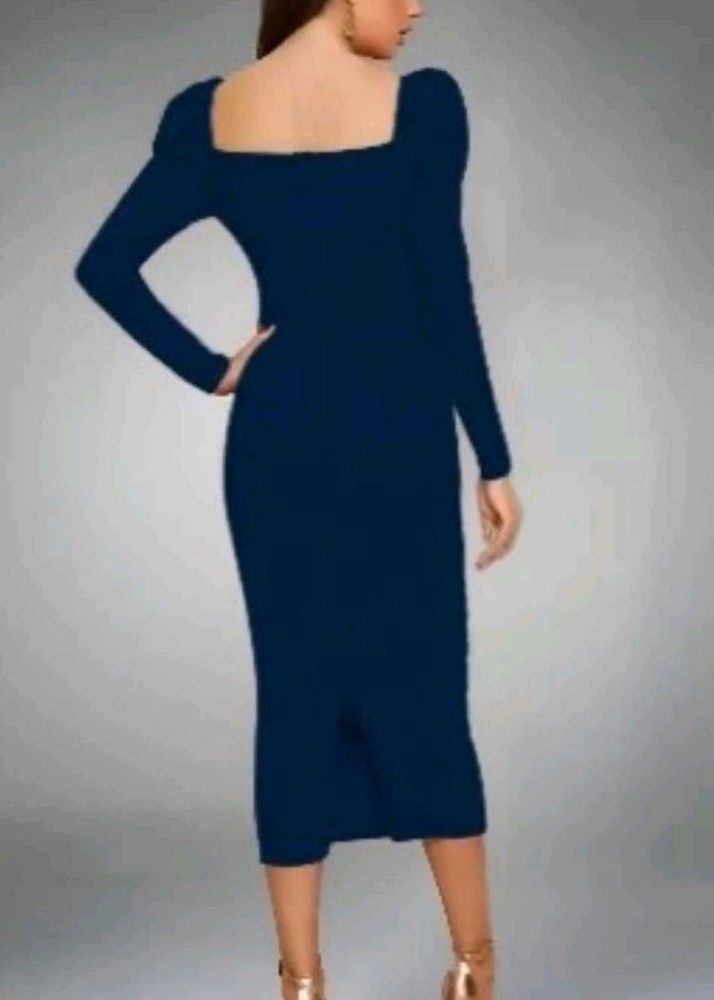 Elegant Navy Blue Long Sleeve Dress