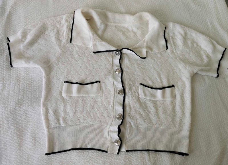 Chic White Knit Button-Up Top