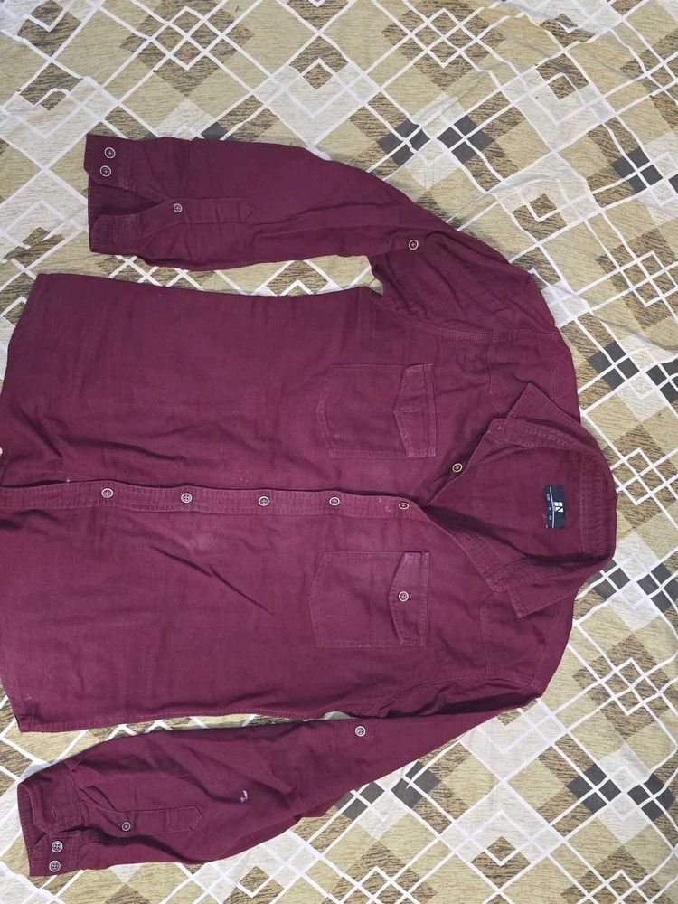 Maroon Corduroy Casual Shirt