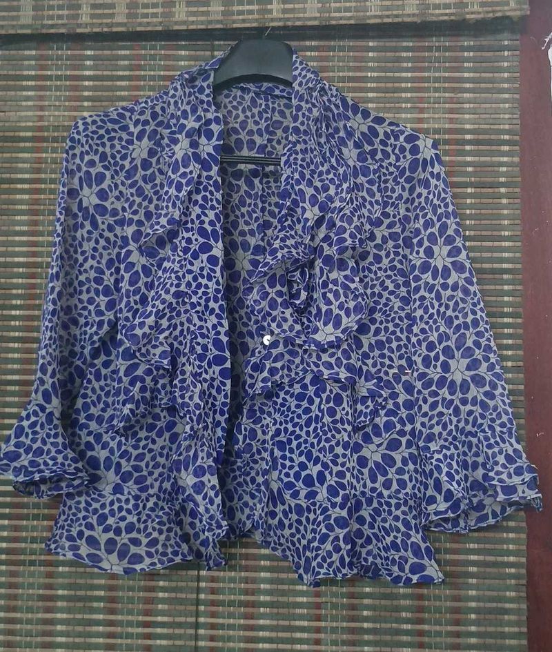 Blue Floral Ruffle Top_Korean top