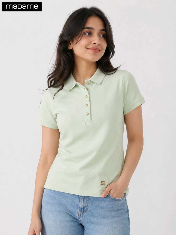 Madame Light Green Polo T-Shirt