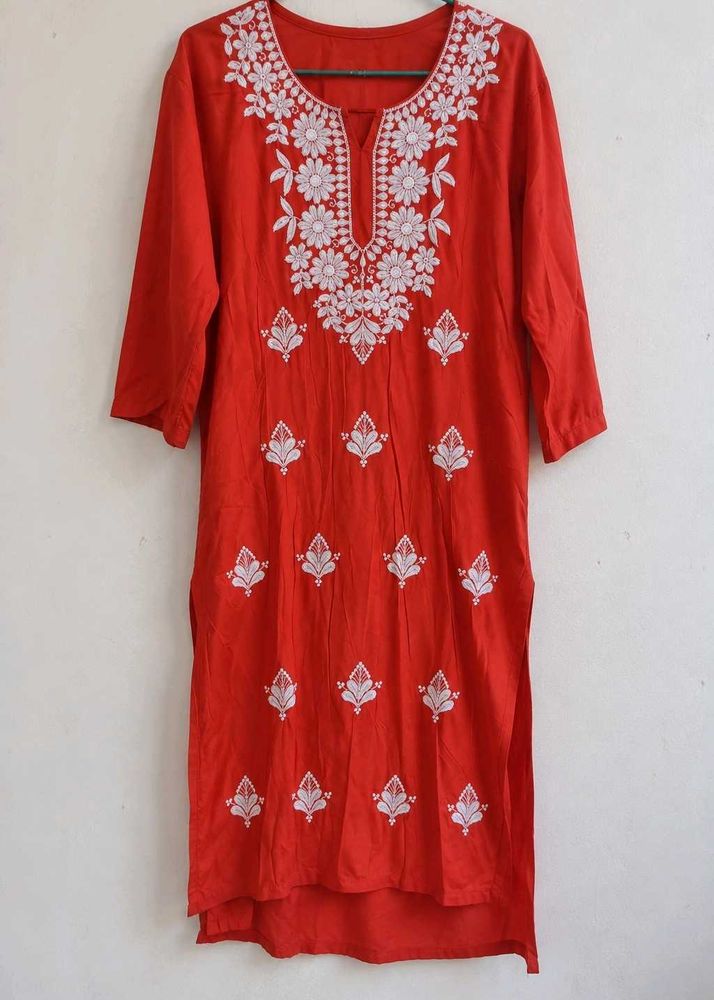 Lucknow Chikankari Orange  Kurta