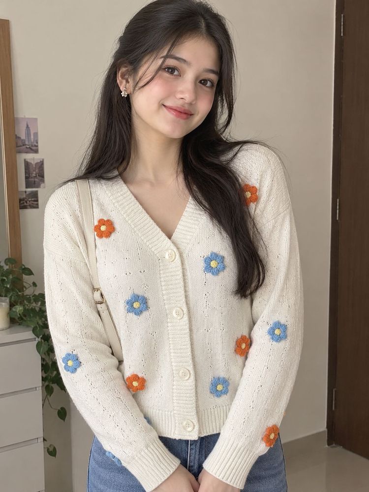 Cute Floral Knit Cardigan