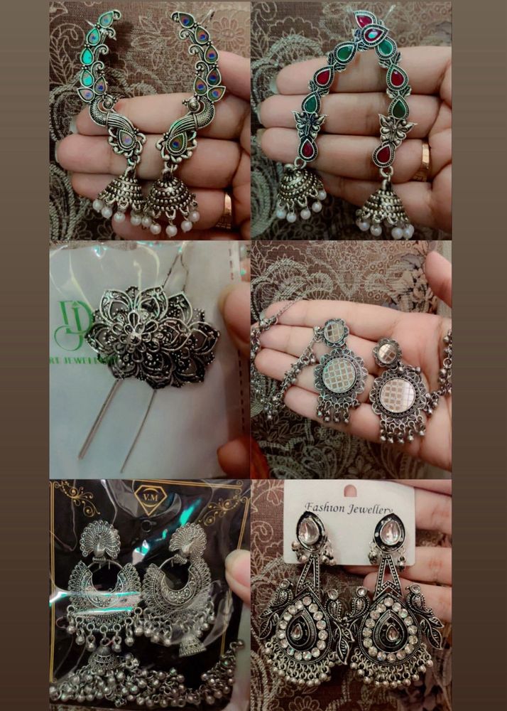 Boho Oxidized Silver Jhumka Earrings Set