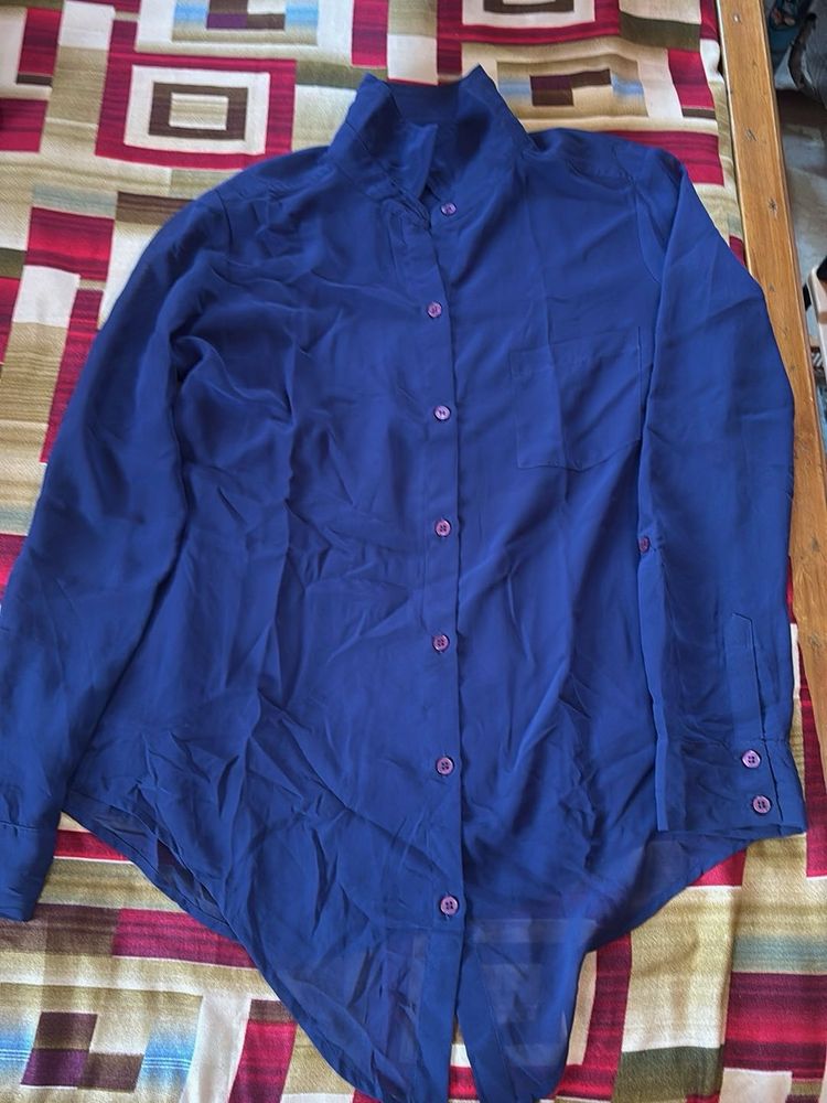Women's Blue Sheer Button-Up Shirt