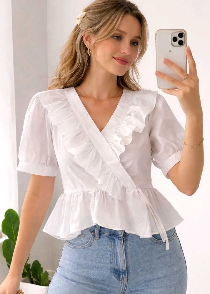 Elegant White Ruffled Peplum Top