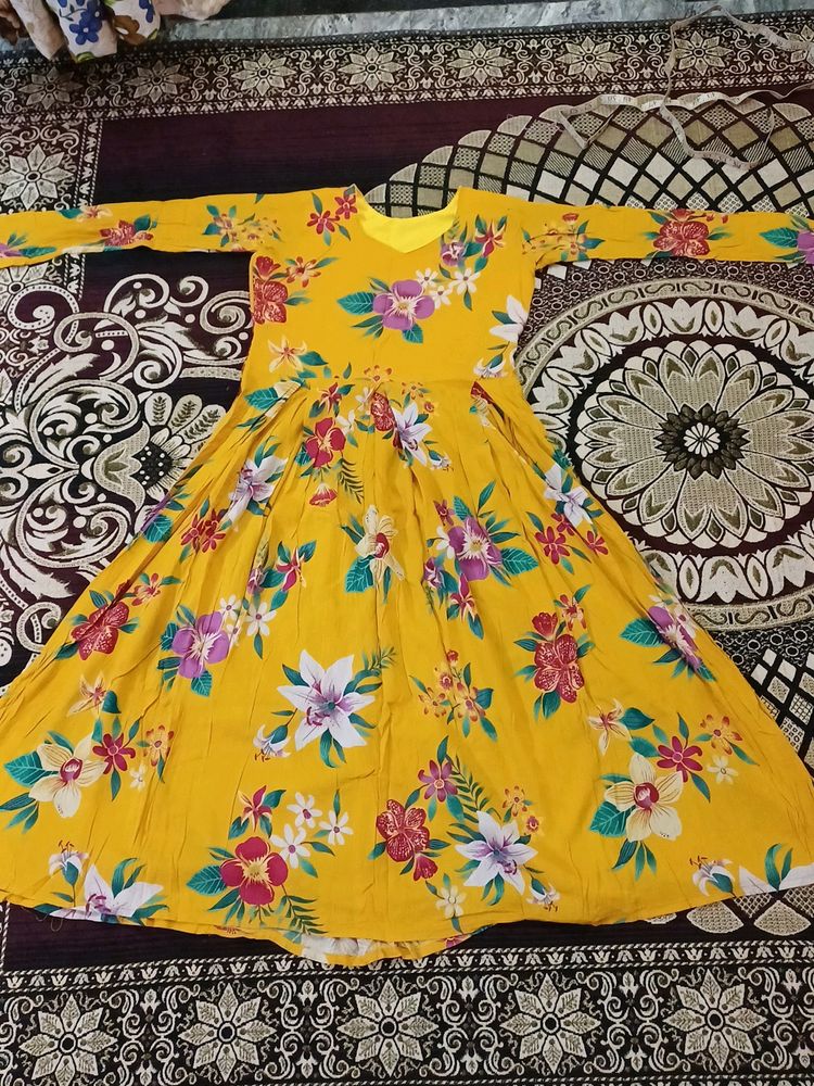 Long Floral Frock With Full Sleeves