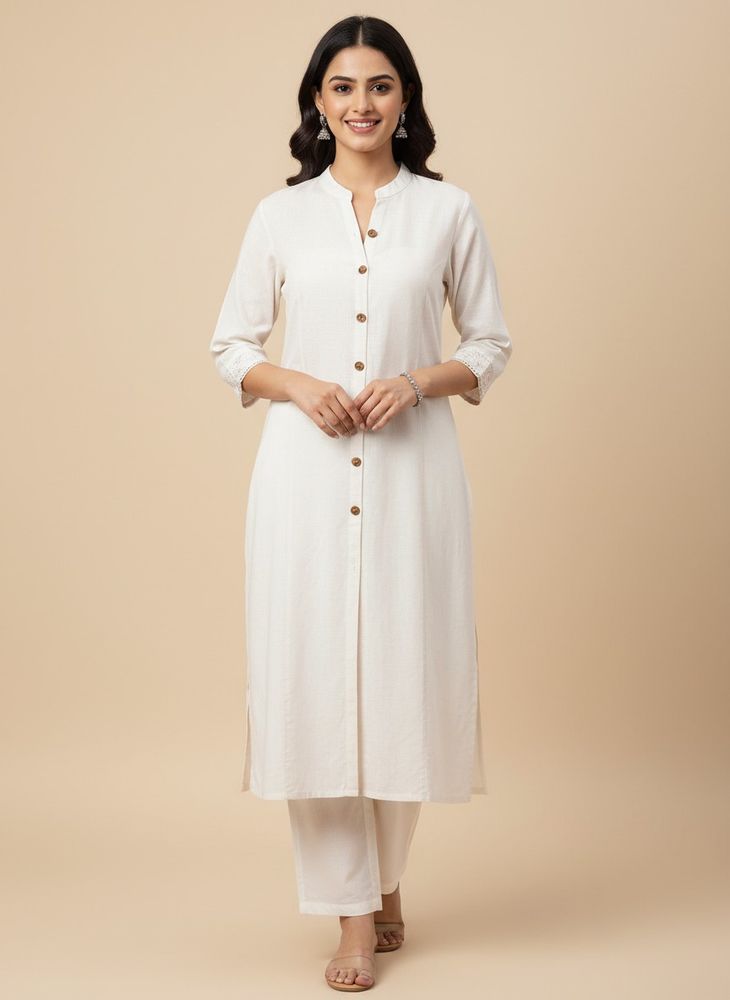 PRICE DROP : Elegant White Cotton Kurta wirh pant