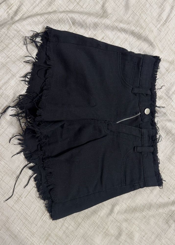 Black Distressed Denim Shorts