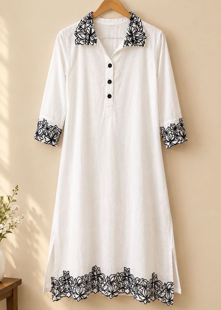 White Kurta with Black Embroidery