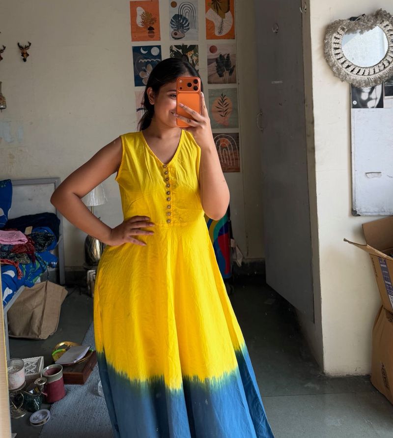 Vibrant Yellow &amp; Blue Ombre Gown