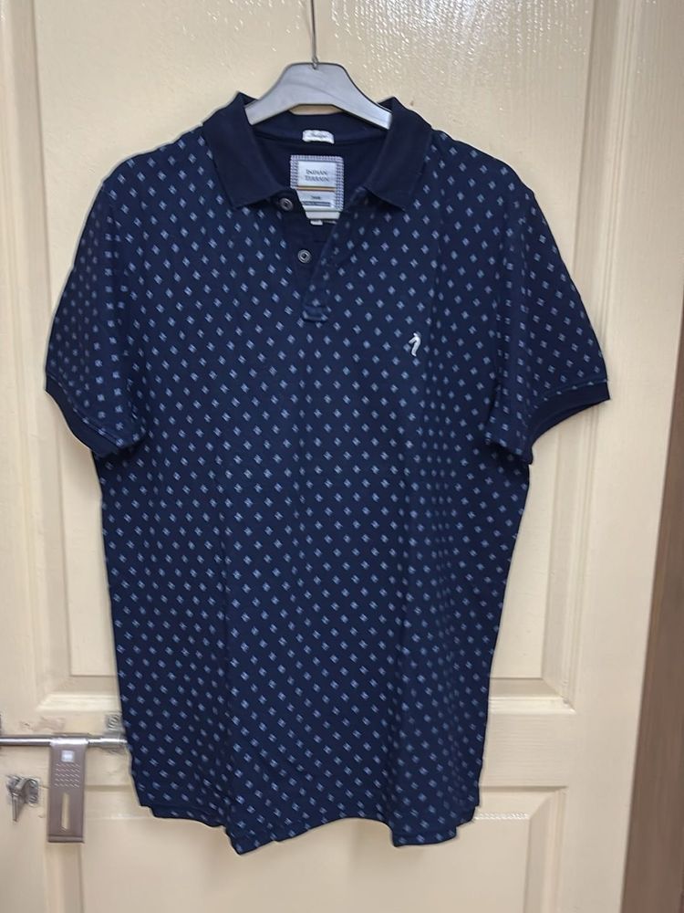 Men's Blue Printed Polo T-Shirt