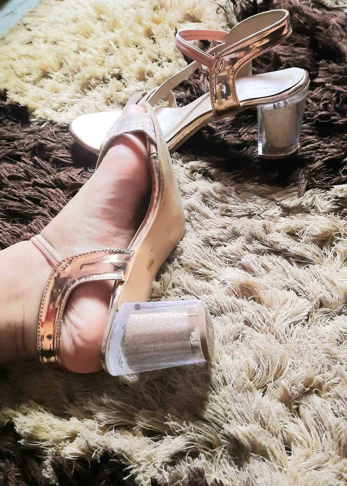 Rose Gold Chunky Heels Sandals