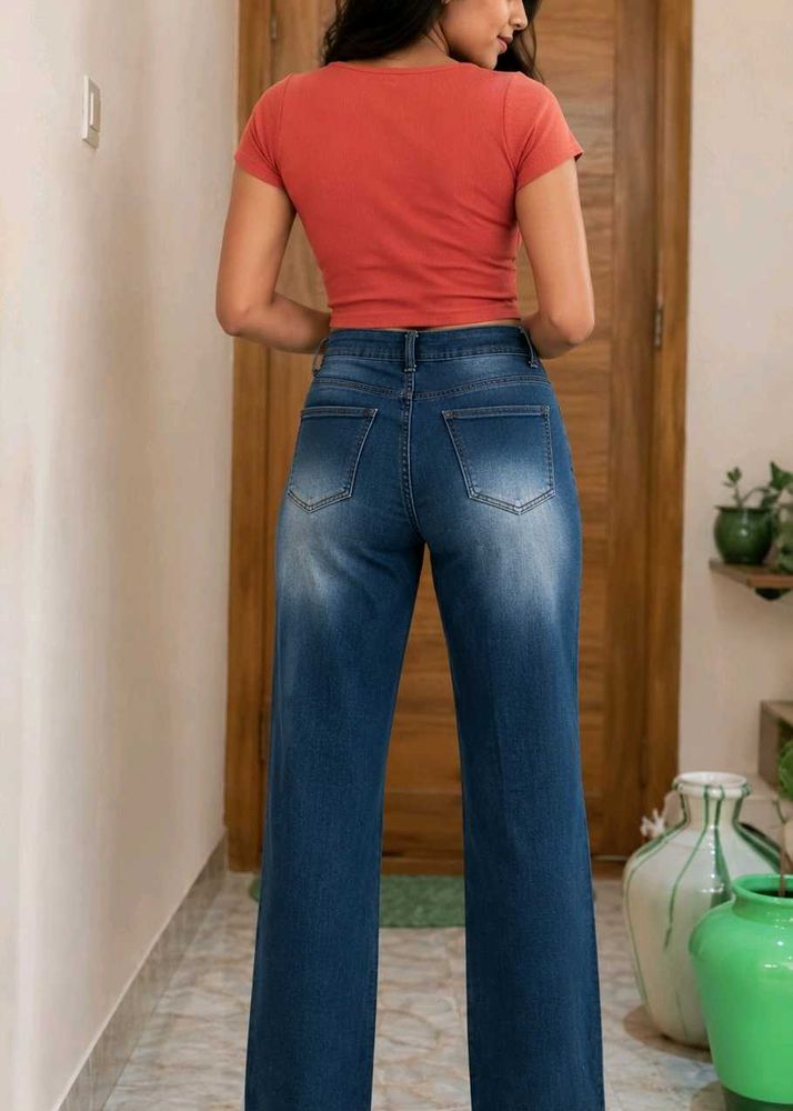 Wide Leg Blue Denim Jeans