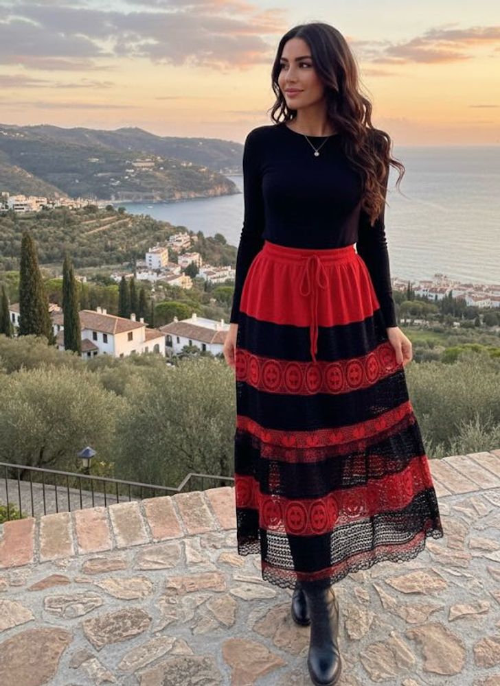 Red &amp; Black net Skirt