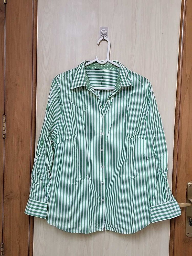Green Striped Button-Up Shirt