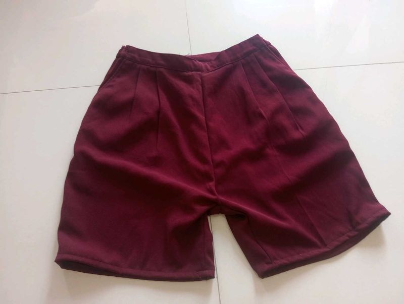 Maroon Pleated Culottes
