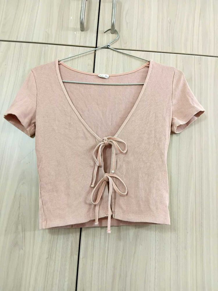 Cute Pink Tie-Front Top