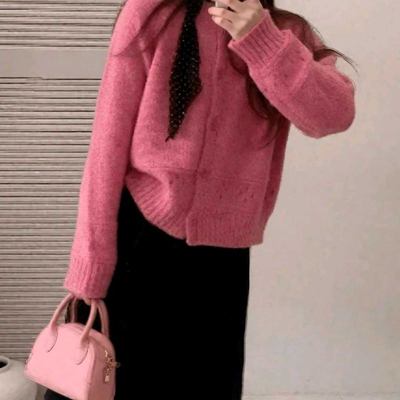 Winter Pink Knit Cardigan +🎁 FREE GIFT JEANS OR T