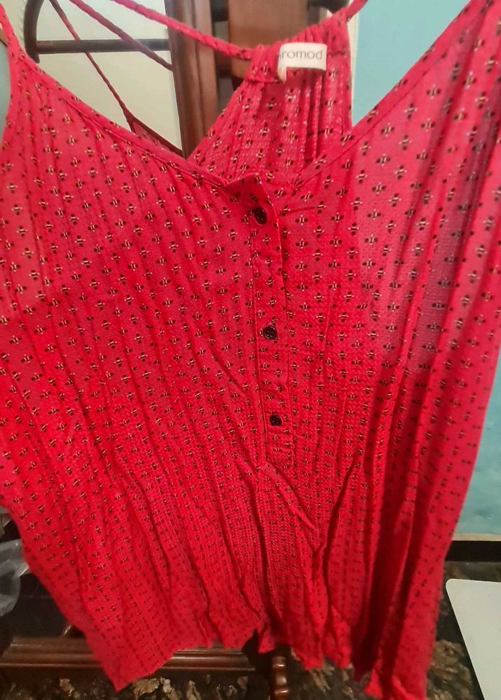 Red Printed Spaghetti Strap top