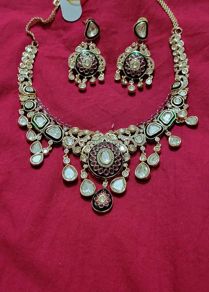 brand new real polki kundan necklace set