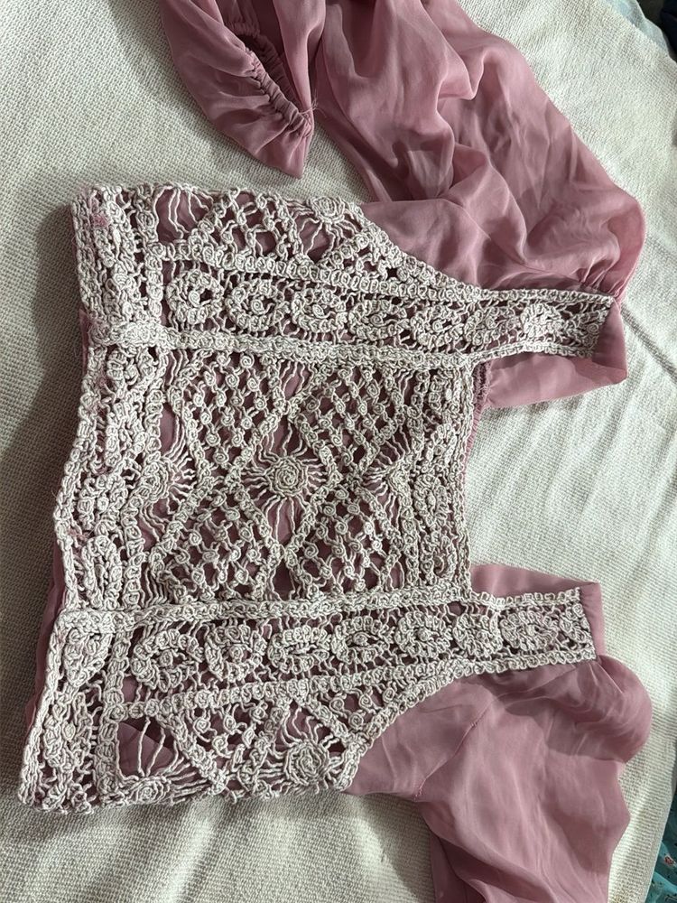 Elegant Pink Blouse with Crochet Detail