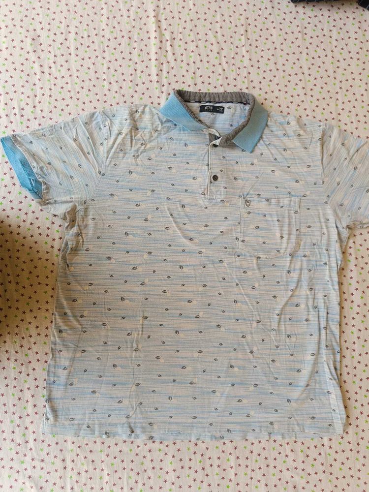 Men's Light Blue Printed Polo Shirt