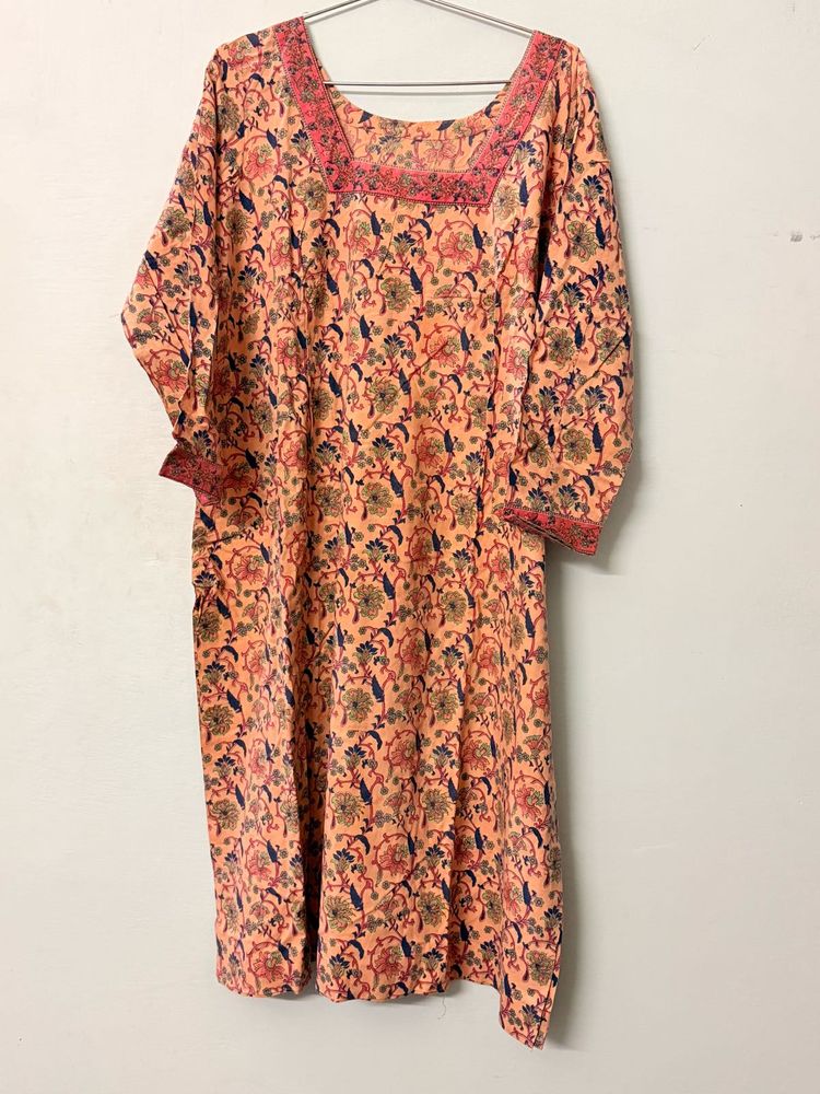 Peach Floral Print Kurta