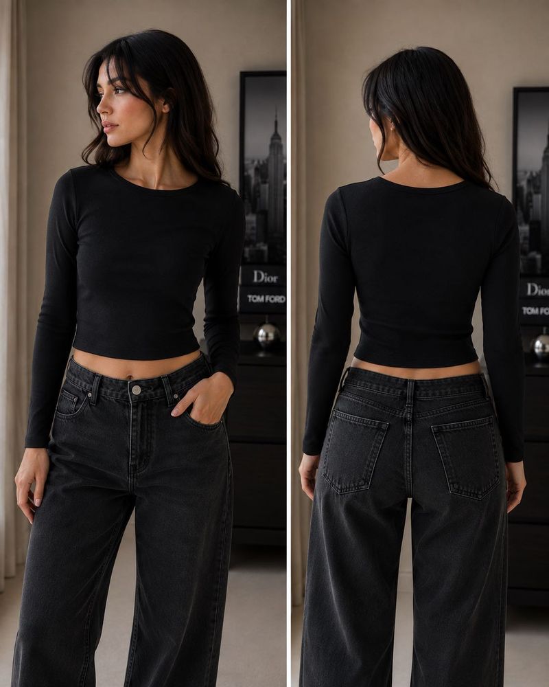 Black Long Sleeve Crop Top