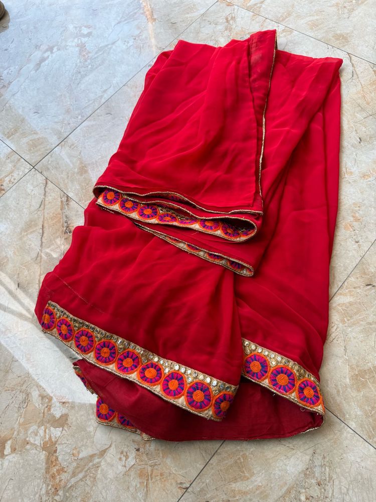 Elegant Red Saree with Embroidered Border
