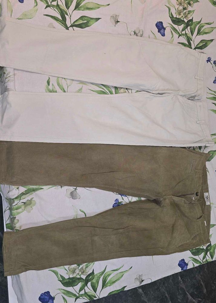 Chic Cotton Pants - Khaki &amp; Off-White - PACK OF 2