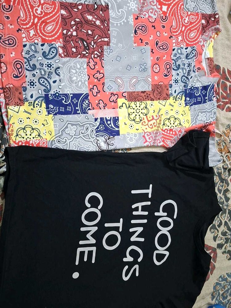 Patchwork &amp; Graphic Print T-Shirt Combo