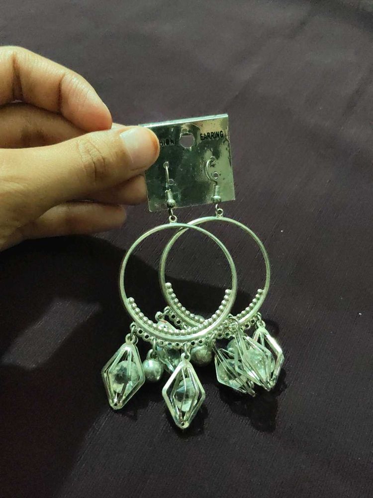 Silver Jhumka Hoop Earrings