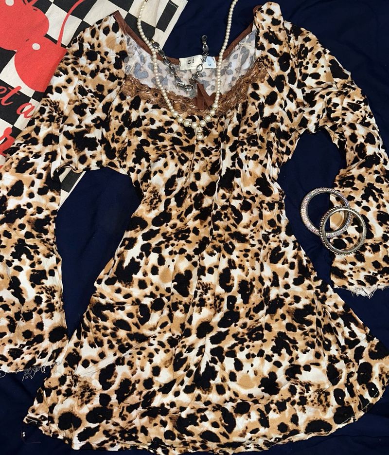 🐆 Y2K Leopard Print Babydoll Mini Dress / Top 🐆