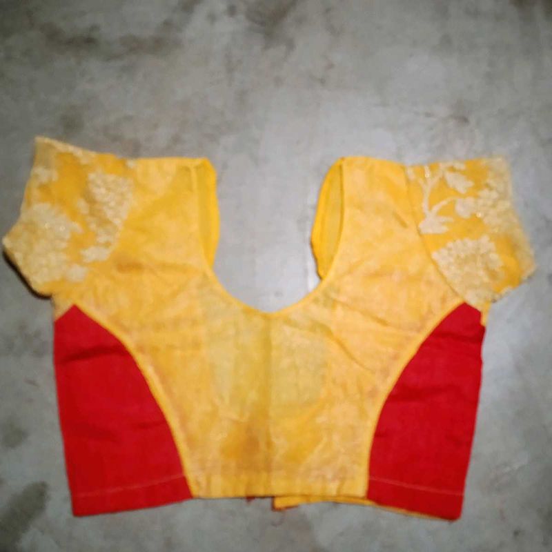 Yellow &amp; Red Embroidered Blouse