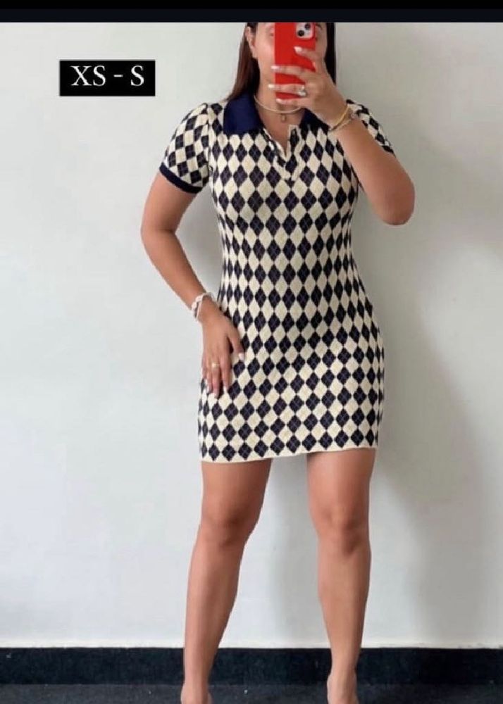 Chic Argyle Knit Mini Dress
