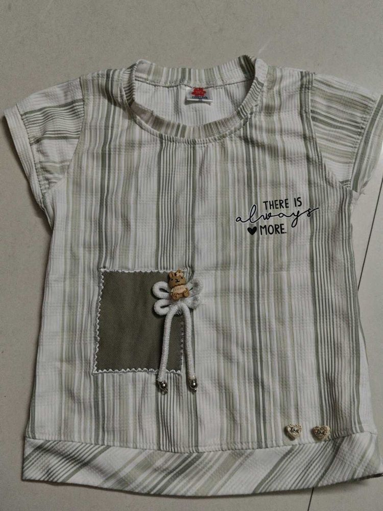 Striped T-Shirt with Teddy Bear Accent