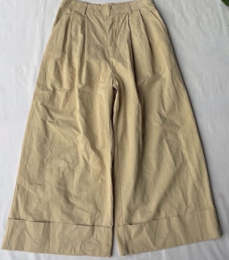 Wide Leg Beige Trousers