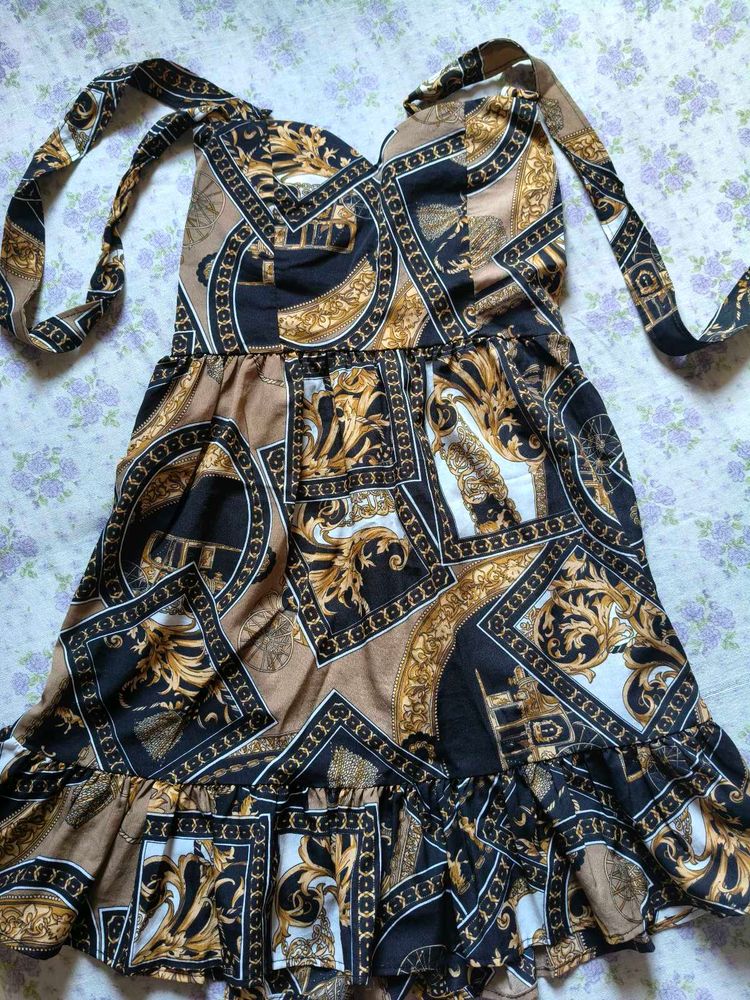 Elegant Baroque Print Mini Dress