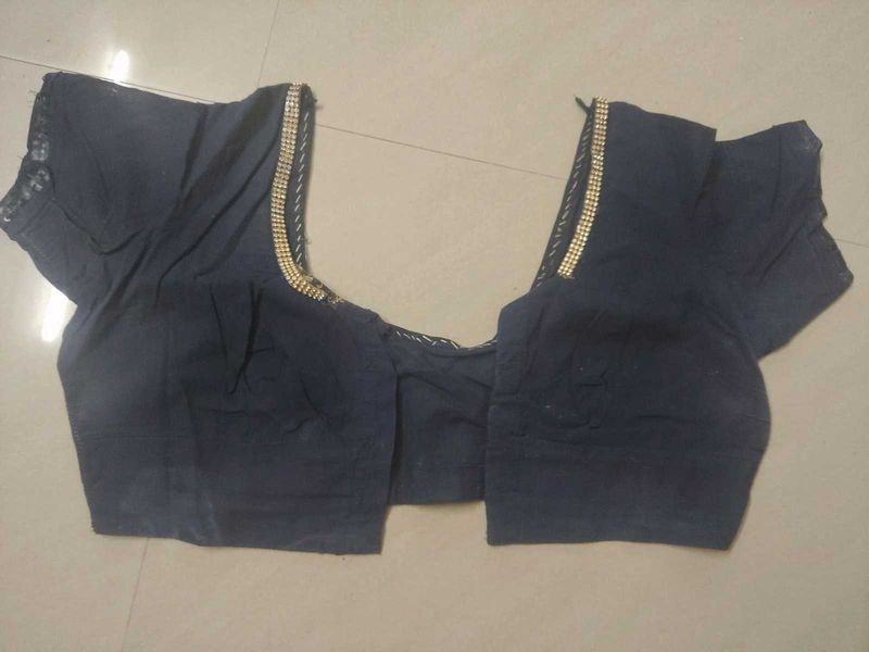 Elegant Navy Blue Embellished Blouse