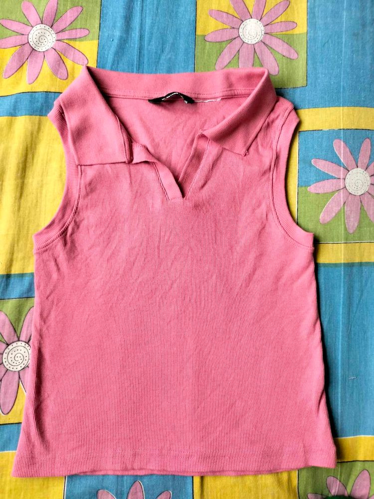 Pink Sleeveless Polo Top