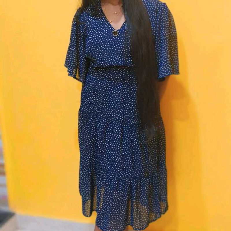 Chic Navy Polka Dot Midi Dress