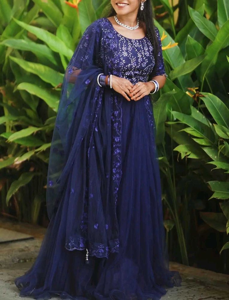 Stunning Navy Blue Embroidered Gown