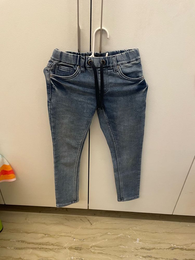 Blue Washed Denim Jeans with Drawstring