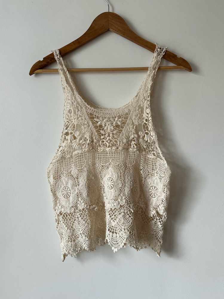 Cream Crochet Tank Top