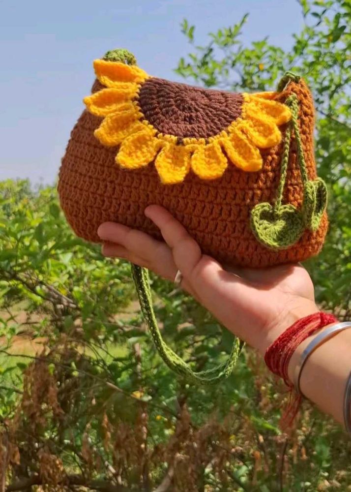Handmade Sunflower Crochet Sling Bag
