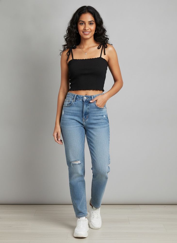Shein Black Ribbed Crop Top
