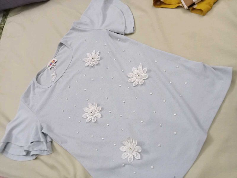 Blue Flower Applique Top