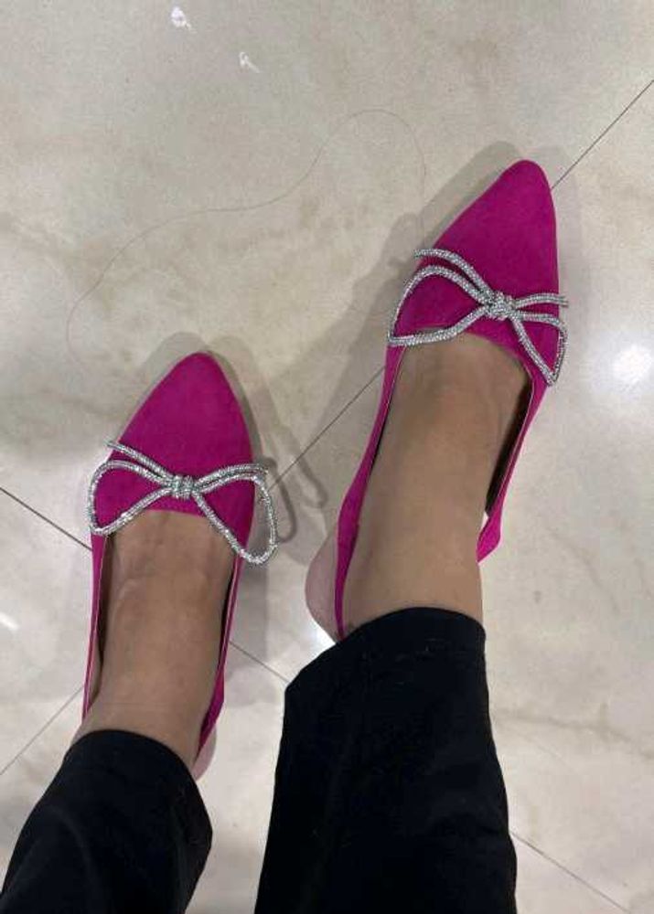 Hot Pink Pointed Flats with Bow Detail