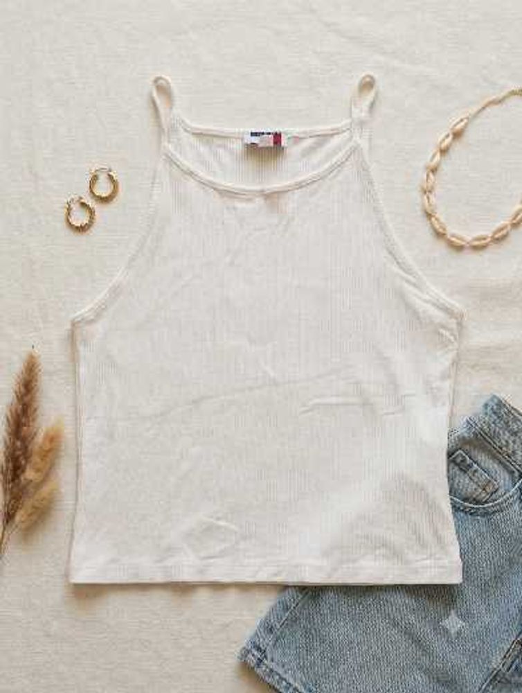 Ribbed White Crop Tank Top❄️🕊️